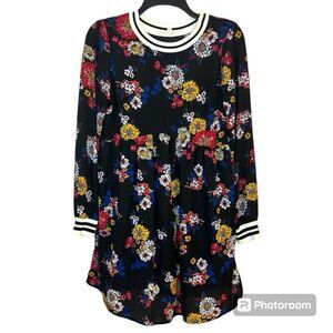 Taylor & Sage Black Floral Print Long Sleeve Dress Size Small